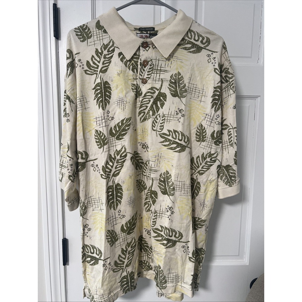 The Skins Game Mens XL Beige Tropical Leaf Double Mercerized Cotton Polo Shirt